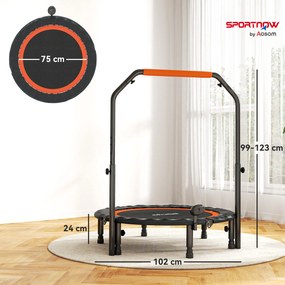 Trampolim de fitness e ginástica com alça ajustável, dobrável, 1,80 m, 28 molas, Ø 102 cm, preto e vermelho
