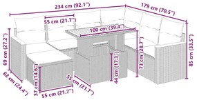 8 pcs conjunto de sofás p/ jardim com almofadões vime PE bege