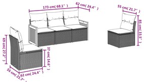 5 pcs conjunto de sofás p/ jardim com almofadões vime PE bege