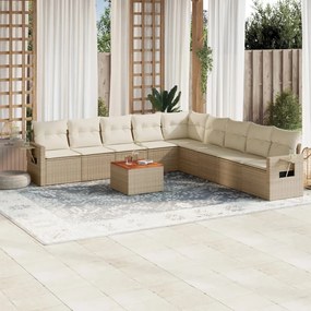 vidaXL 10 pcs conjunto de sofás p/ jardim com almofadões vime PE bege