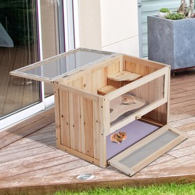 Gaiola de madeira de hamster Casa de roedores para pequenos animais 2 níveis 60x35x42cm