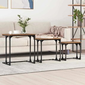 vidaXL Mesa de Café Empilhável 3 pcs Madeira antiga 50.5 x 35 x 53 cm