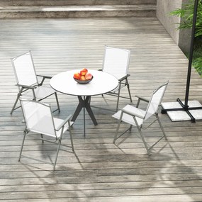 Conjunto de 4 cadeiras de jardim dobráveis com encosto alto Cadeira de jardim exterior portátil em metal de tecido resistente Brancas