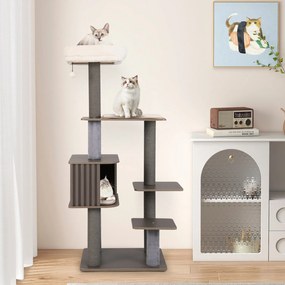 Arranhador de 151cm com caverna para gatos, postes para arranhar, bola e almofadas removíveis