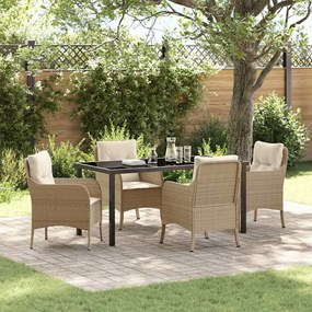 vidaXL Conjunto de Jantar de Jardim 5 Peças com Almofadas Bege de Polirattan