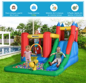 Outsunny Castelo Insuflável com Escorrega Trampolim Piscina e Pistola de Água para Crianças acima de 3 Anos com Inflador e Bolsa de Transporte para Interior Exterior 330x245x215cm Multicor
