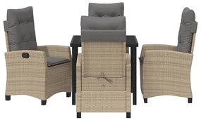 Conjunto de Jantar de Jardim com 5 Peças e Almofadas Bege, em Rattan S