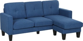 HOMCOM Sofá Chaise Longue Sofá em Forma de L Estofado em Poliéster Sofá de Canto Reversível 186x130x84 cm Azul Escuro | Aosom Portugal