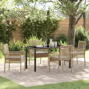 vidaXL Conjunto de Jantar de Jardim de 5 Peças com Almofadas Vime Poliéster Bege