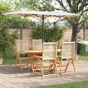 vidaXL Conjunto de Jantar de Jardim de 5 Peças em Bege, Madeira Acácia Sólida e Rattan Sintético