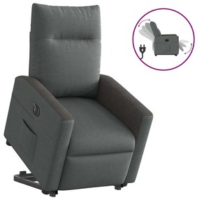 vidaXL Poltrona reclinável elevatória elétrica tecido cinzento-escuro