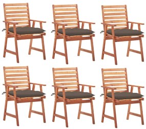 Cadeiras de jantar p/ jardim 6 pcs c/ almofadões acácia maciça