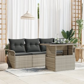 Conjunto de Sofá para Jardim vidaXL 5 Peças com Almofadas Poliratã Cin