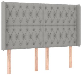 Cabeceira cama c/ luzes LED tecido 147x16x118/128cm cinza-claro
