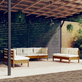 7 pcs conjunto lounge de jardim c/ almofadões pinho maciço