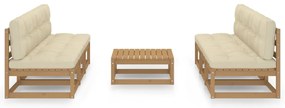7 pcs conjunto lounge de jardim c/ almofadões pinho maciço