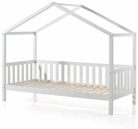Cama infantil de Casa DALLAS MH 90x200 Com Ripas e Estrado Branca