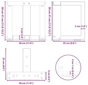 Pés para mesa de centro em forma de T, 2 peças, preto, 30x25x(30-31) c