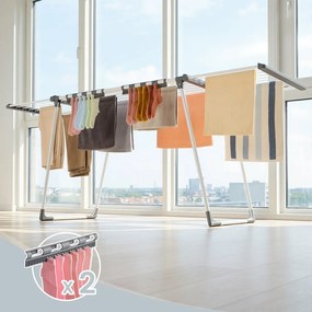 Estendal roupa, secador de roupa de pé, 62,5 x (113,5-200) x 90 cm com braços extensíveis Branco-cinza
