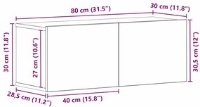 Estante de TV em Carvalho Preto 80x30x30 cm Feito de Madeira de Engenh
