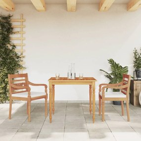 vidaXL 3pcs conjunto jantar p/ jardim c/almofadões brancos teca maciça