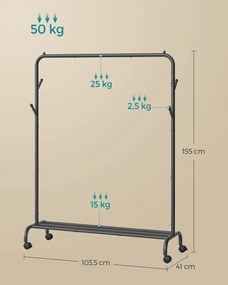 Guarda roupa com rodas 41 x 103,5 x 155 cm Preto