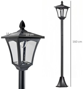 Candeeiro Solar de Jardim – 18x18x160 cm – Preto – Estrutura em Aço In