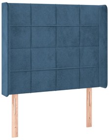Cabeceira cama c/ luzes LED veludo 103x16x118/128cm azul-escuro