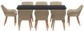 Conjunto de Jantar de Jardim com 9 Peças Bege em Rattan Polietileno