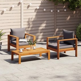 vidaXL 3 pcs conjunto de sofás de jardim com almofadões acácia maciça