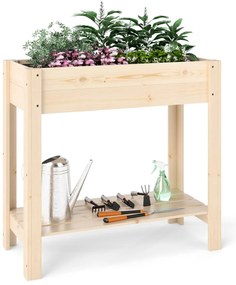 Vaso de madeira elevado com pernas, canteiro de jardim com prateleira de armazenamento e furos de drenagem, recipiente de flores 81x38x76cm