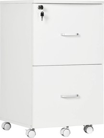 Bloco gavetas de Escritório Móvel Auxiliar para Arquivos com 2 Gavetas Fechadura 2 Chaves 43x45x72cm Branco