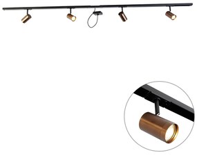 Sistema de calhas monofásico bronze escuro com 4 focos e fonte de alimentação quadrada - Jeana Moderno