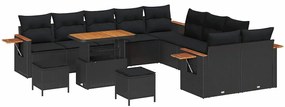Conjunto de Sofá de Jardim com Almofadas vidaXL de 13 Peças Preto Ratt