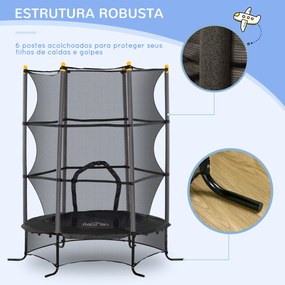 Trampolim para Crianças com Rede de Segurança e Estrutura de Aço para Interiores e Exteriores Carga 50 kg Ø163x190 cm Preto