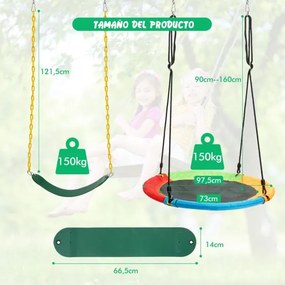 Conjunto de estrutura metálica para baloiço com capacidade para 250 kg, incluindo 2 baloiços elásticos e um disco voador, para jardim, pátio ou espaço