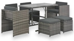 Conjunto jantar p/ exterior com almofadões 7 pcs vime cinzento