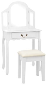 vidaXL Toucador c/ banco 65x36x128 cm MDF e madeira paulownia branco