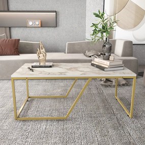 Mesa de Café Wendy - Branco e Dourado - 120x60x48cm