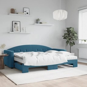 vidaXL Sofá-cama com gavetão e colchões 80x200 cm veludo azul