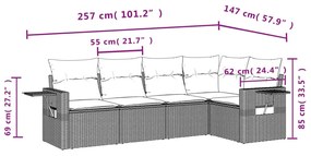 5 pcs conjunto de sofás p/ jardim com almofadões vime PE bege