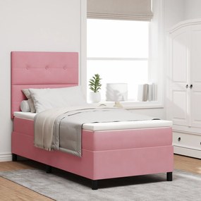 Cama Box Spring com Colchão Rosa 90x200 cm Veludo