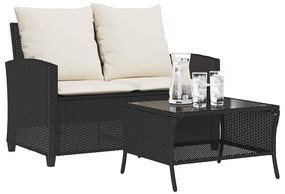 vidaXL Sofá de jardim 2 lugares com almofadões vime PE preto