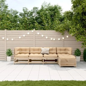 5 pcs conjunto lounge de jardim c/ almofadões pinho maciço