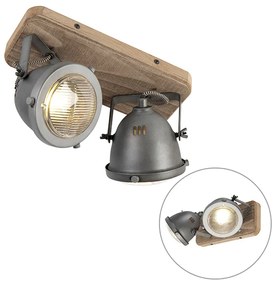 LED Foco inteligente industrial cinzento com madeira incl. 2 WiFi GU10 - Emado Industrial