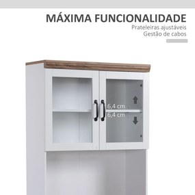 Armário de Cozinha Móvel Auxiliar de Cozinha com 2 Portas de Vidro Prateleiras Ajustáveis Bancada e Armário para Sala de Jantar Sistema Anti-Tombo 72x