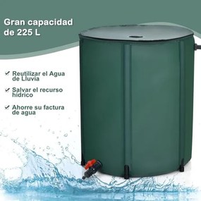 Deposito agua de chuva dobrável 225 L Depósito de água com torneira, válvula de drenagem e filtro para irrigação, pesca, campismo 60 x 80 cm Verde