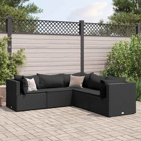 vidaXL 5 pcs conjunto lounge de jardim c/ almofadões vime PE preto