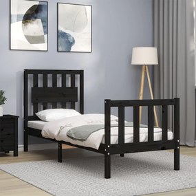 Estrutura cama de solteiro c/ cabeceira madeira maciça preto