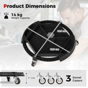 Carrinho para ferramentas redondo Oficina 49,5 x 11 cm com 3 rodas giratórias e 4 compartimentos Preto